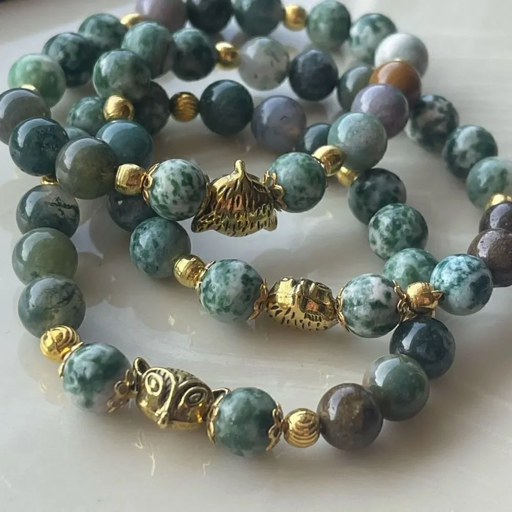 Tree agate dendritic India agate fox head face ONE stretch bracelet NEW reiki me